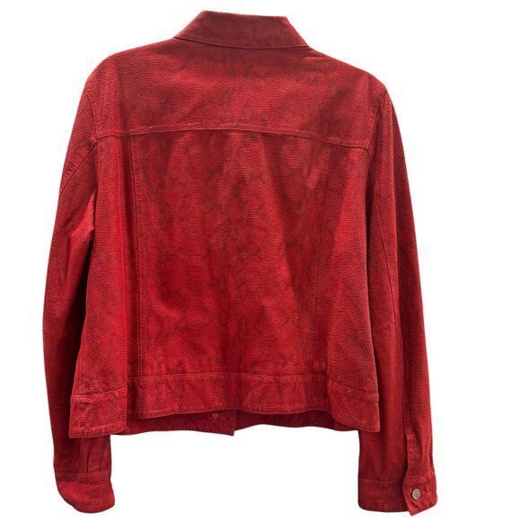 Vintage 90s Y2K Lord & Taylor Suede Red Leather Jacket Snakeskin Print Outerwear - Picture 2 of 7